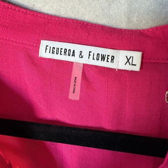Figueroa & Flower Pink Magenta Floral Embroidered Button Down Top Size XL - Picture 4 of 7
